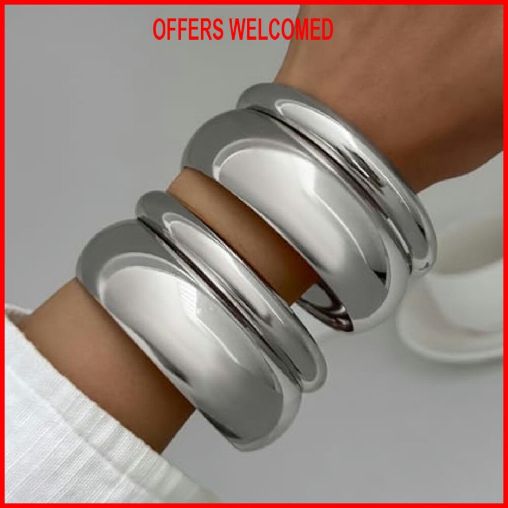 Chunky Wide Bangle Bracelet Stackable Statement C… - image 4